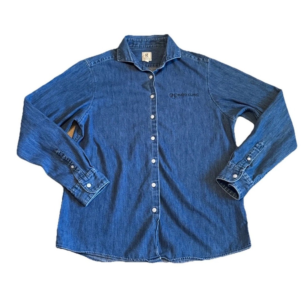 Mayo‎ Clinic Gear For Sports Denim Shirt Women's Large Long Sleeve Button Down